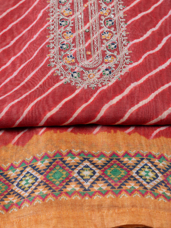 Neck Embroidered Chanderi Unstitched Suit With Dupatta
