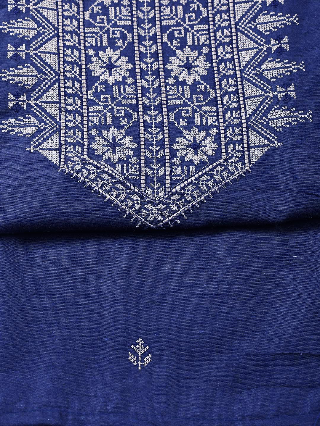 Neck Embroidered Cotton Blend Unstitched Suit Piece With Dupatta