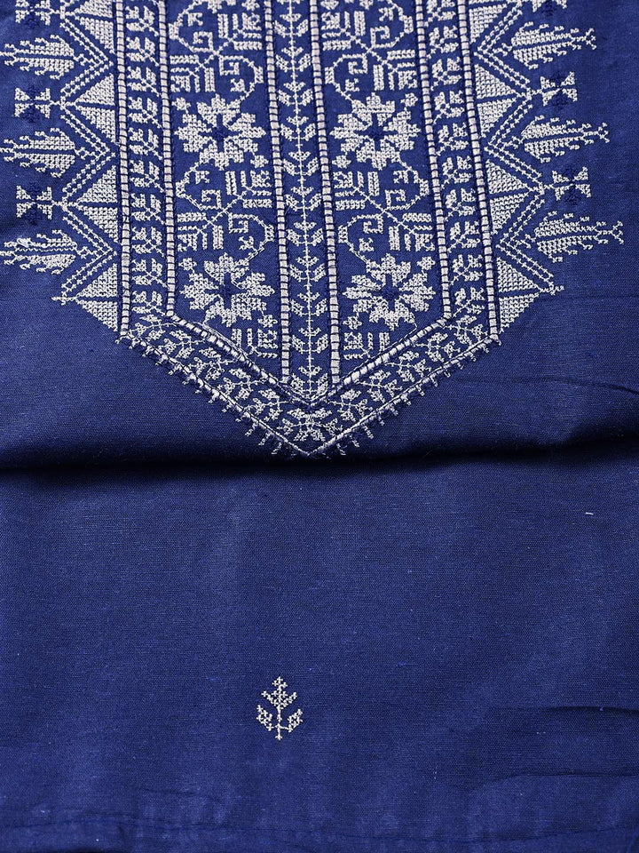 Neck Embroidered Cotton Blend Unstitched Suit Piece With Dupatta