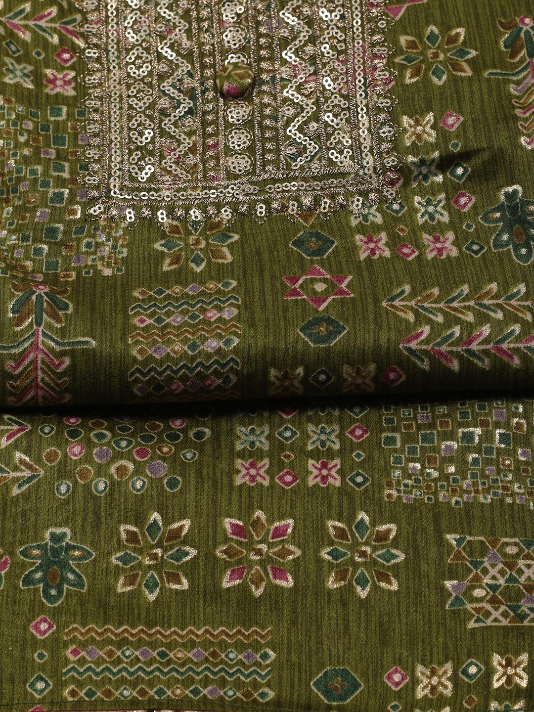 Embroidered Cotton Blend Unstitched Suit Piece With Dupatta