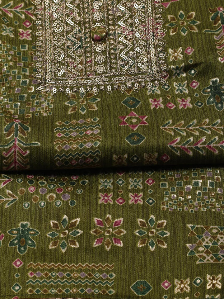 Embroidered Cotton Blend Unstitched Suit Piece With Dupatta