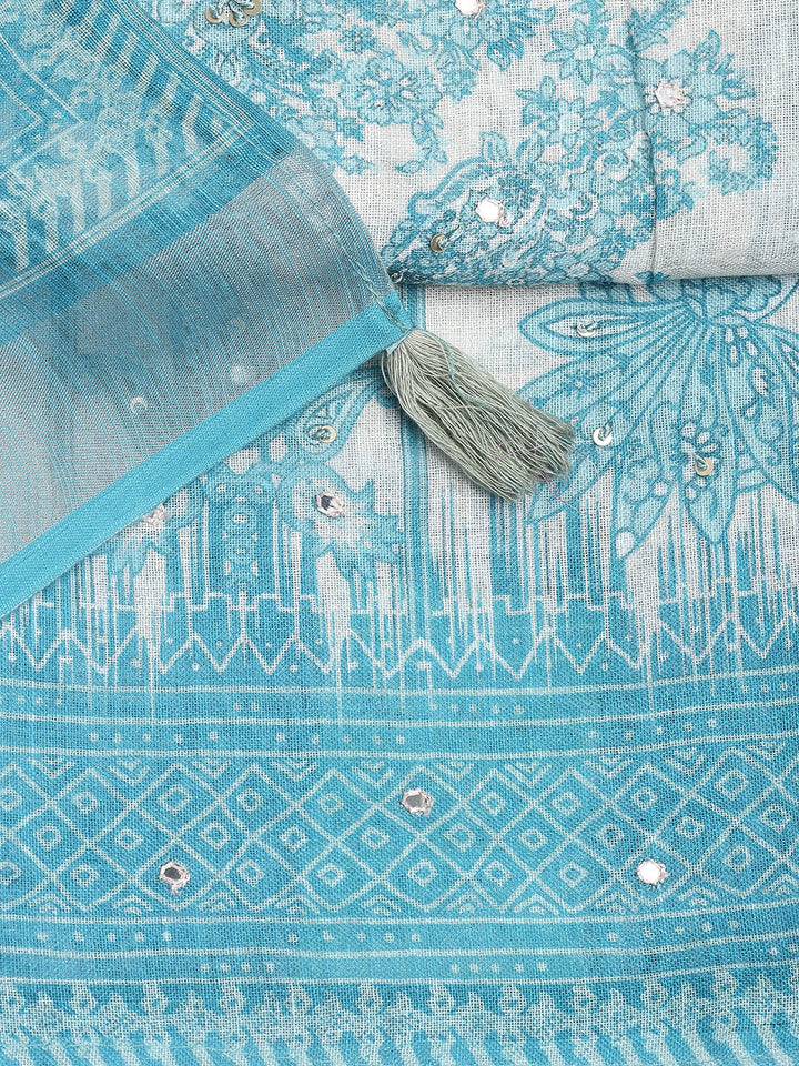 Printed Linen Unstitched Suit Piece With Dupatta