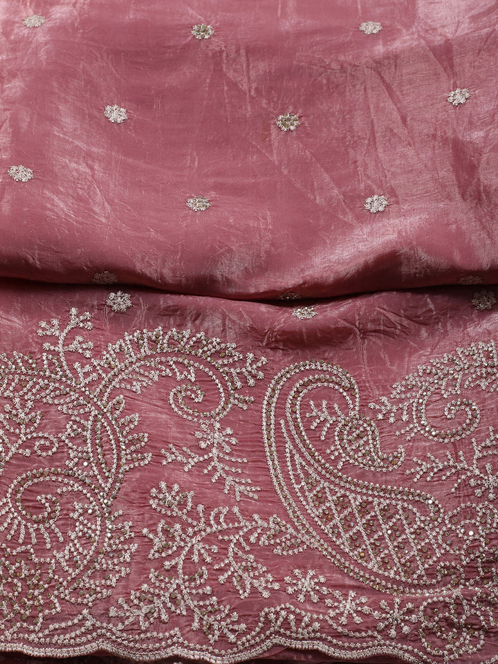 Embroidery Tissue Unstitched Suit Piece With Dupatta