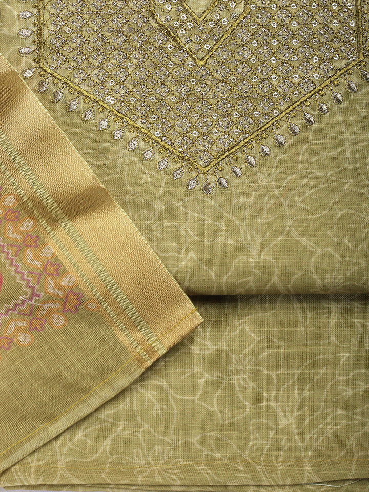 Neck Embroidered Cotton Blend Unstitched Suit With Dupatta