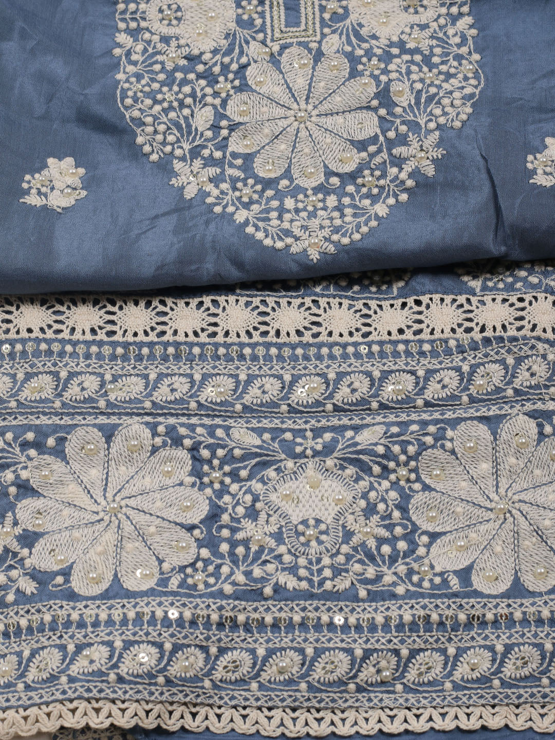 Thread Embroidery Cotton Blend Unstitched Suit With Dupatta