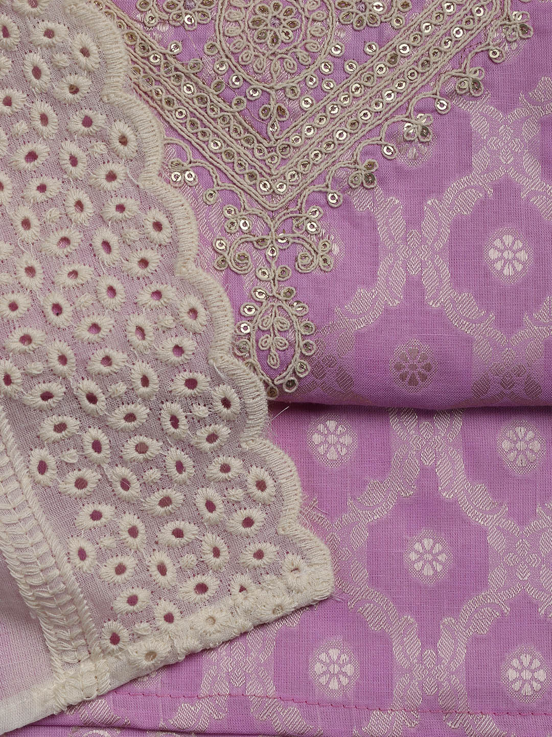Woven Embroidered Cotton Blend Unstitched Suit With Dupatta