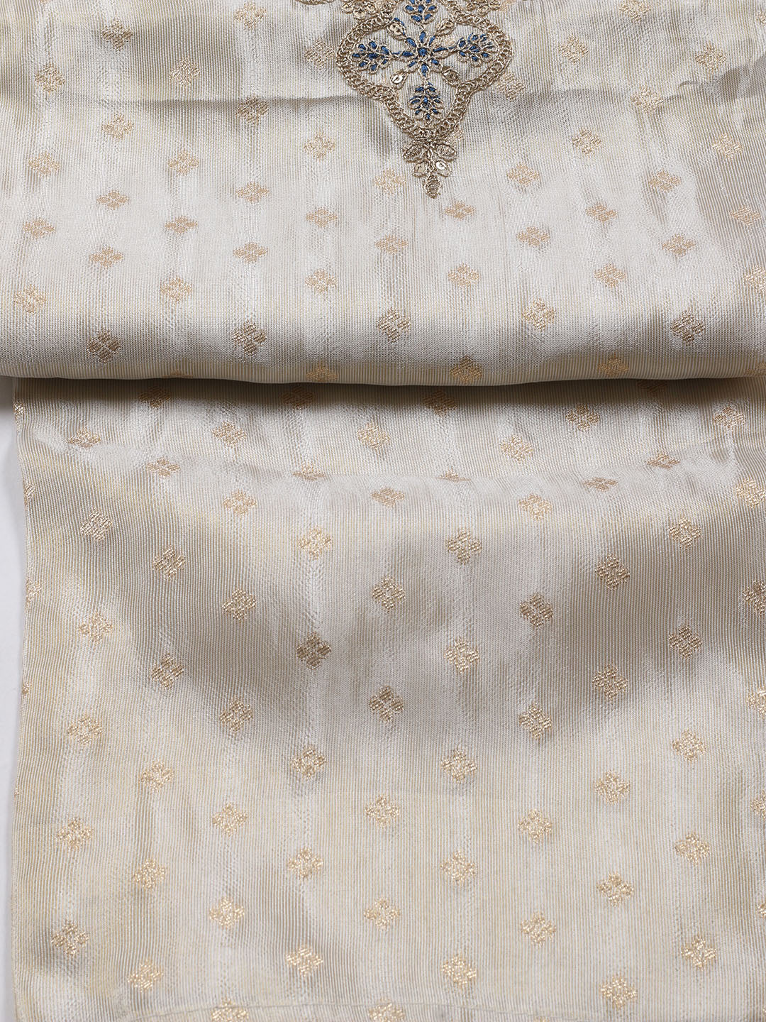 Neck Embroidered Tissue Unstitched Suit Piece With Dupatta