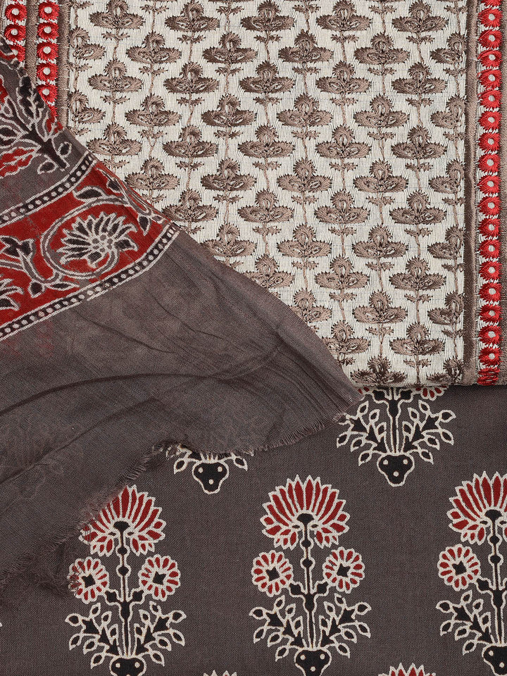 Printed Cotton Blend Unstitched Suit With Dupatta