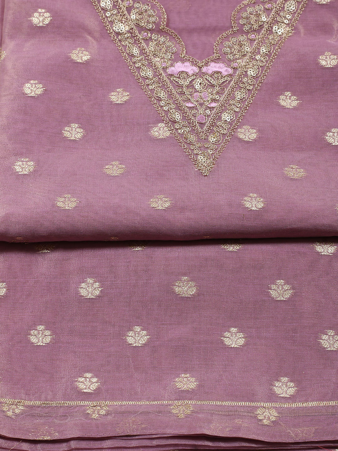 Neck Embroidered Tissue Unstitched Suit Piece With Dupatta