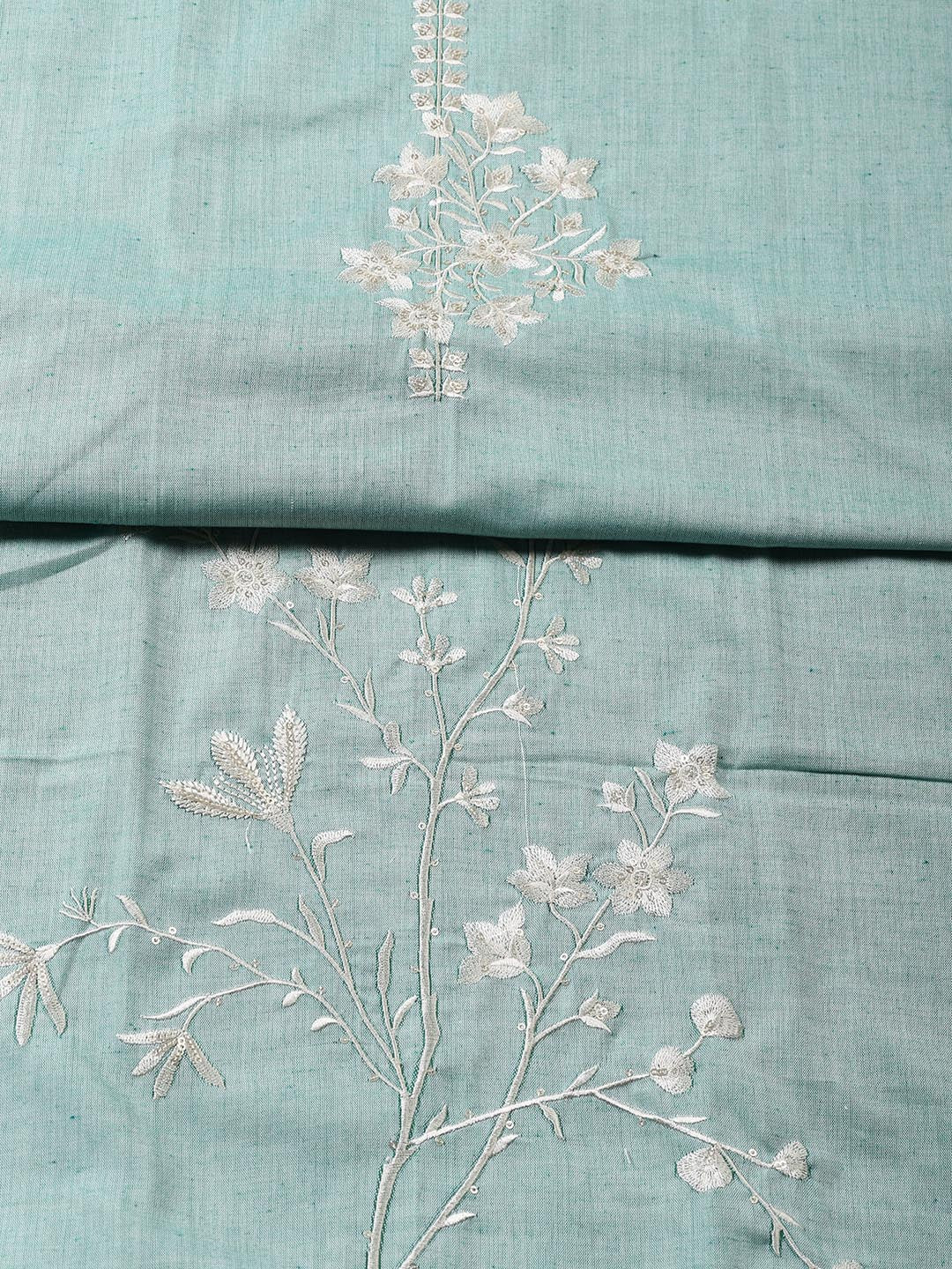 Neck Embroidered Cotton Blend Unstitched Suit Piece With Dupatta