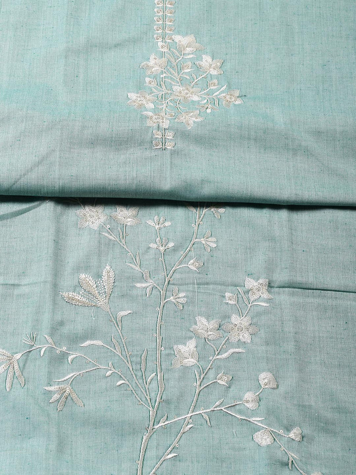Neck Embroidered Cotton Blend Unstitched Suit Piece With Dupatta