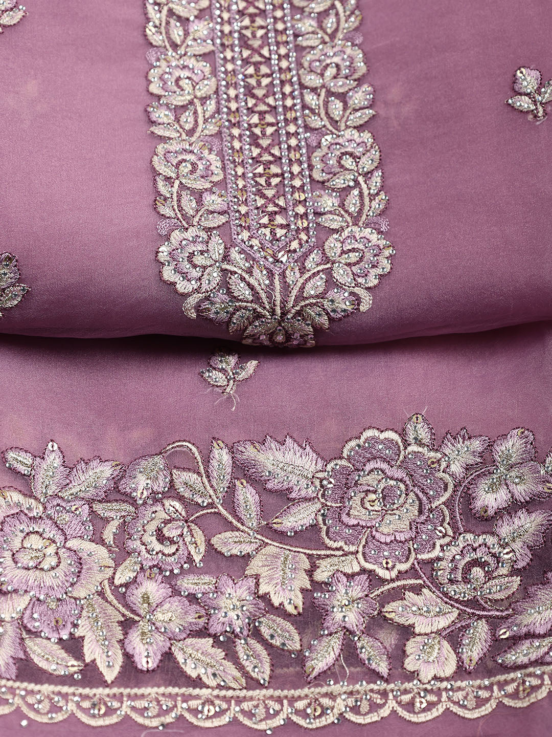 Neck Embroidered Tissue Unstitched Suit With Dupatta