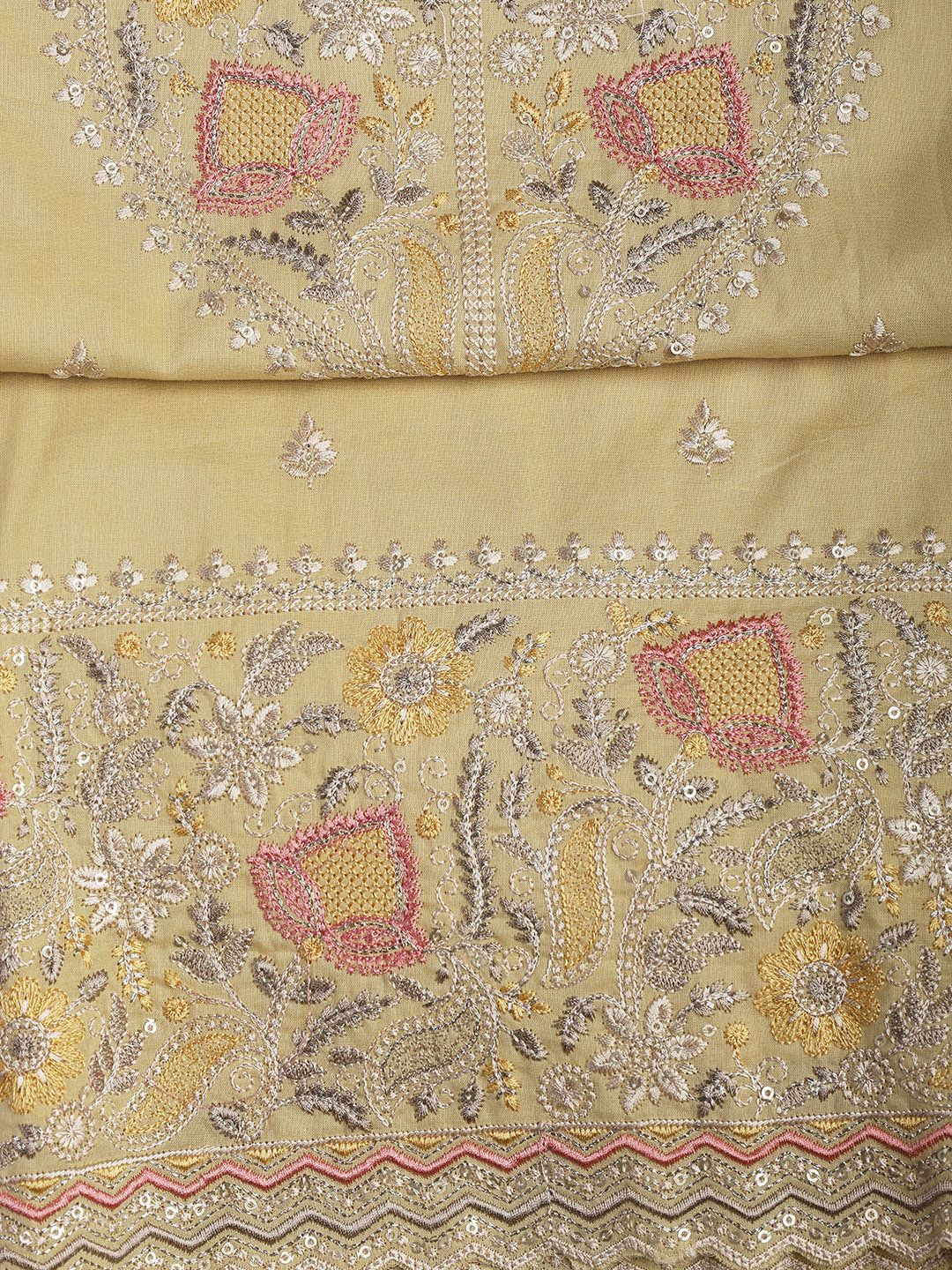 Embroidered Cotton Blend Unstitched Suit Piece With Dupatta