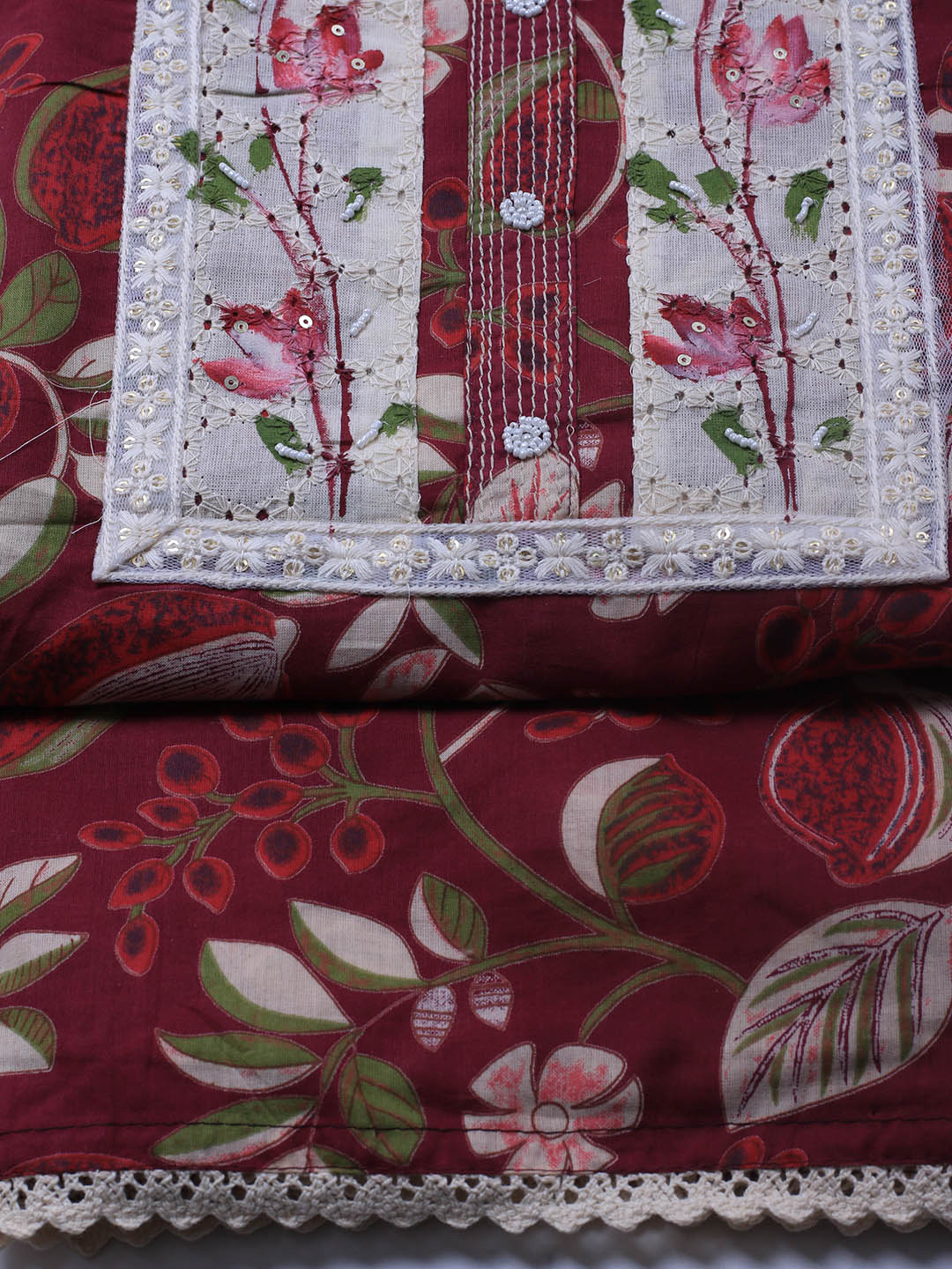 Patch Neck Cotton Blend Unstitched Suit Piece With Dupatta