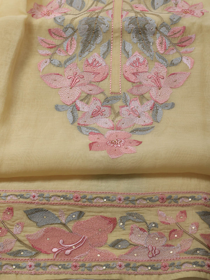 Embroidery Chanderi Unstitched Suit With Dupatta