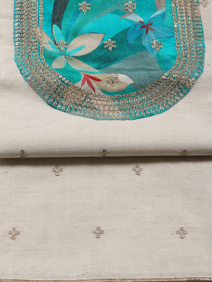 Neck Embroidered Chanderi Unstitched Suit Piece With Dupatta