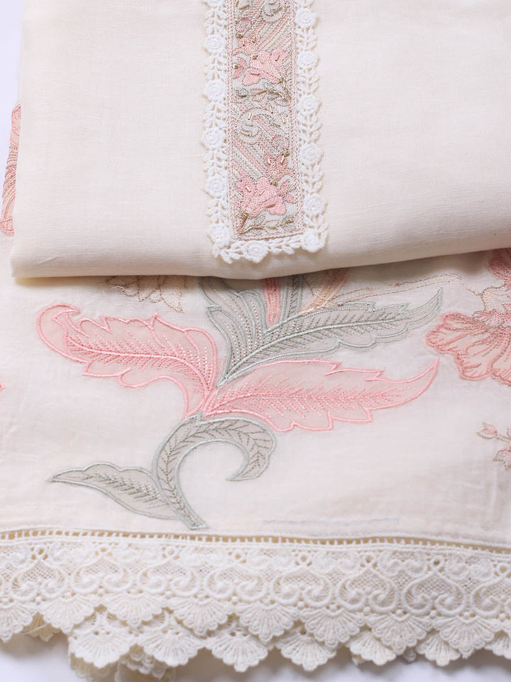 Embroidery Linen Unstitched Suit With Dupatta
