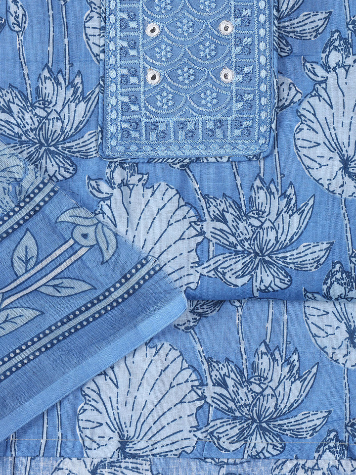 Neck Woek Cotton Blend Unstitched Suit With Dupatta