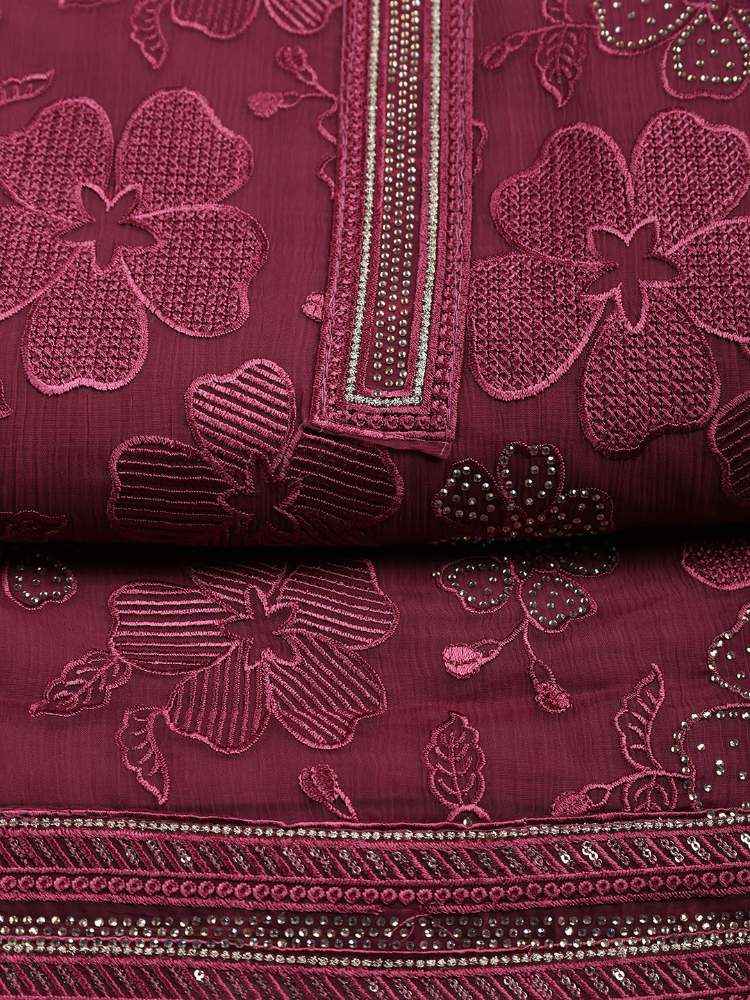 Neck Embroidered Organza Unstitched Suit With Dupatta