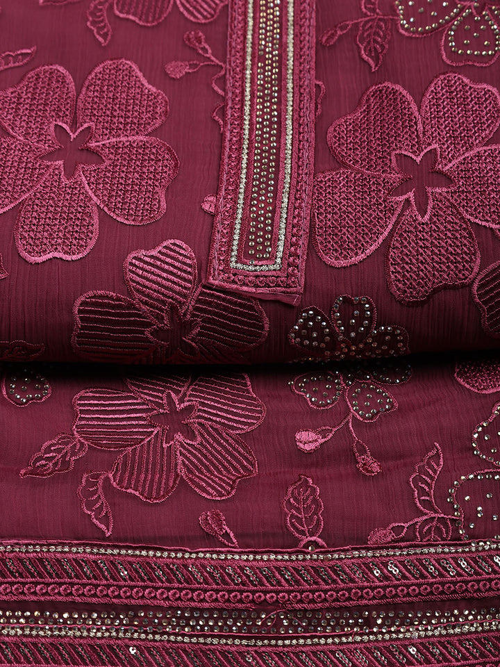 Neck Embroidered Organza Unstitched Suit With Dupatta