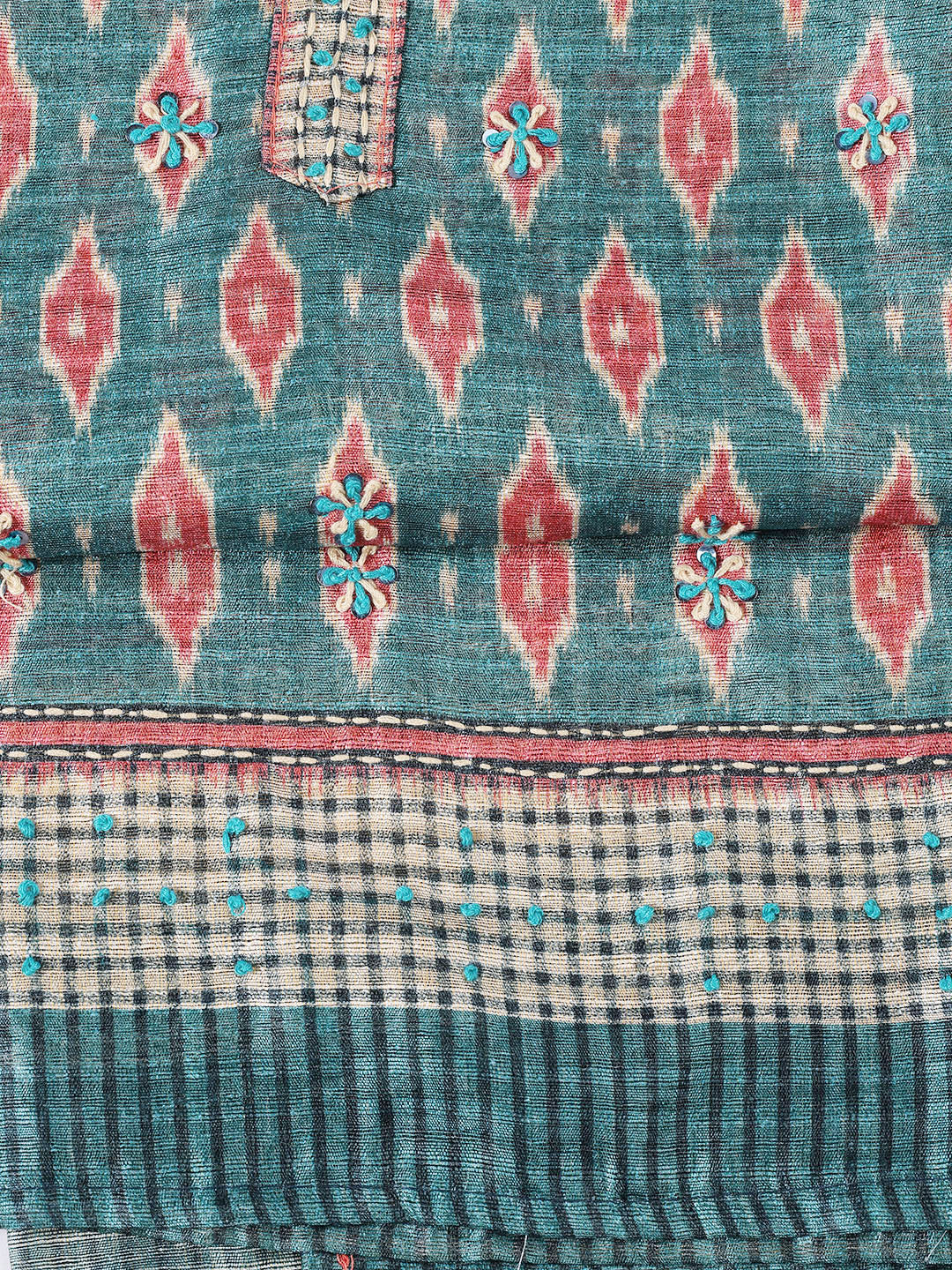 Kantha Work Chanderi Unstitched Suit With Dupatta