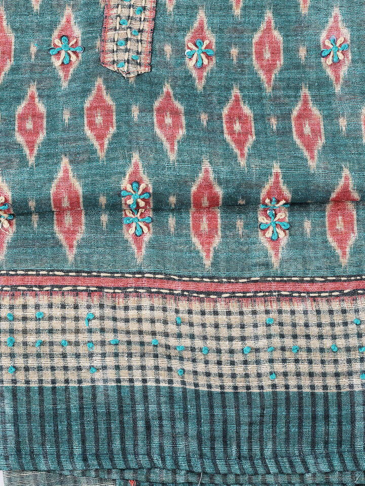 Kantha Work Chanderi Unstitched Suit With Dupatta