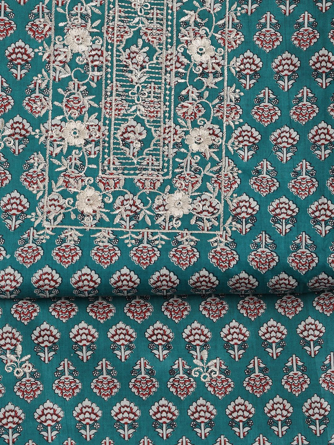 Floral Printed Cotton Unstitched Suit With Dupatta