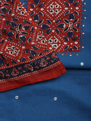 Neck Mirror Work Cotton Blend Unstitched Suit With Dupatta