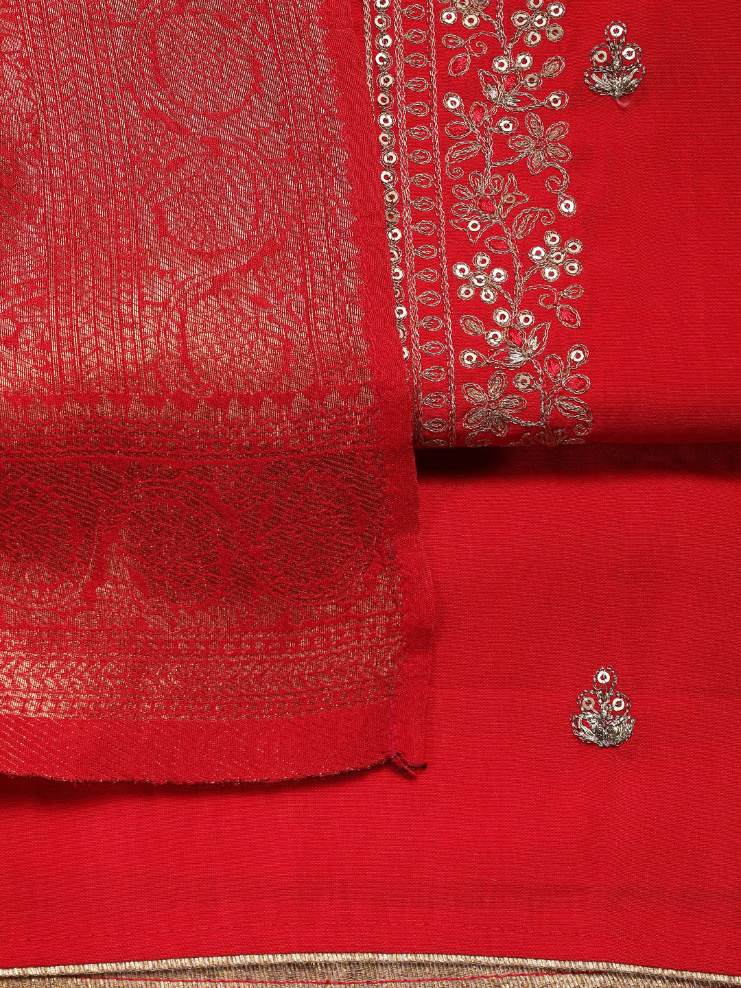 Embroidered Chanderi Unstitched Suit Piece With Dupatta