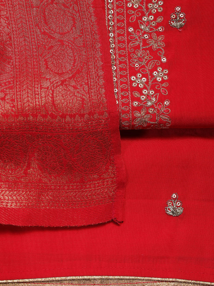 Embroidered Chanderi Unstitched Suit Piece With Dupatta