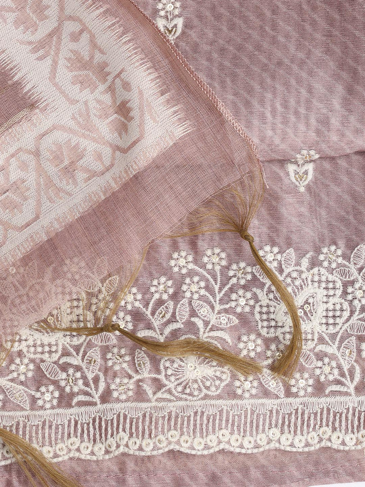 Embroidered Chanderi Unstitched Suit Piece With Dupatta