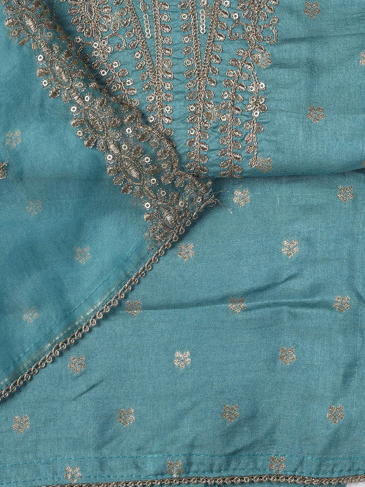 Neck Embroidery Chanderi Unstitched Suit With Dupatta