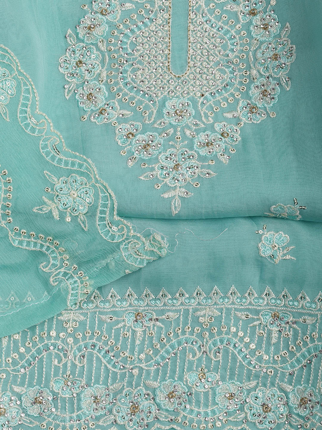 Embroidered Chanderi Unstitched Suit Piece With Dupatta
