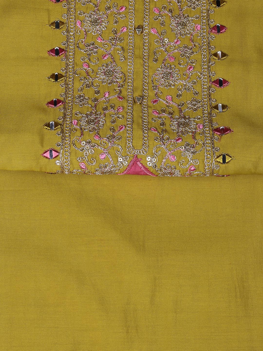 Neck Embroidery Chanderi Unstitched Suit With Dupatta