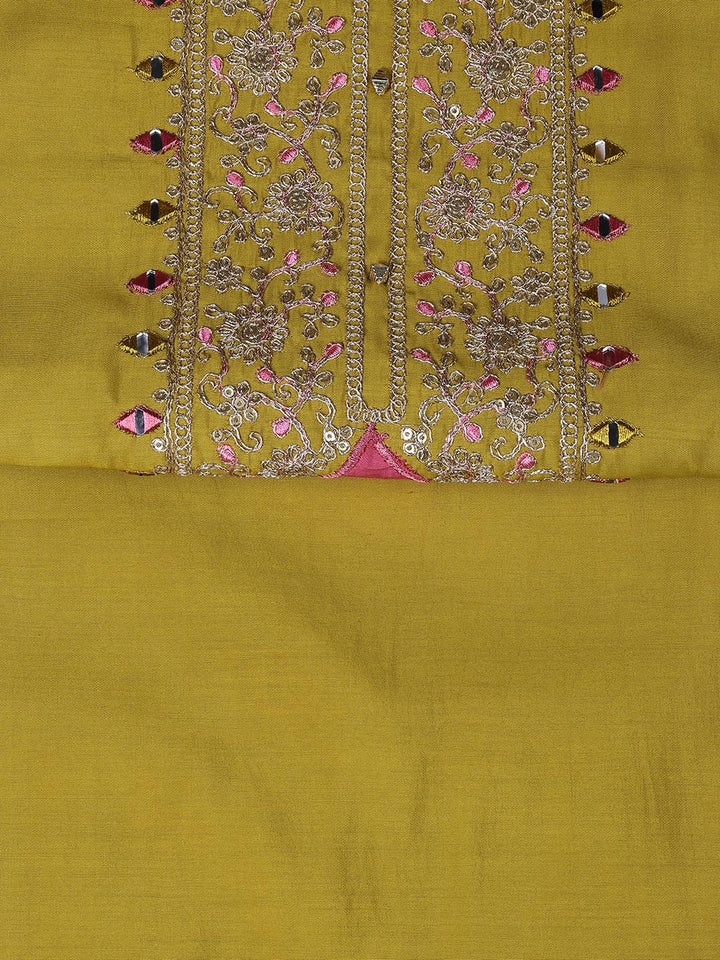 Neck Embroidery Chanderi Unstitched Suit With Dupatta