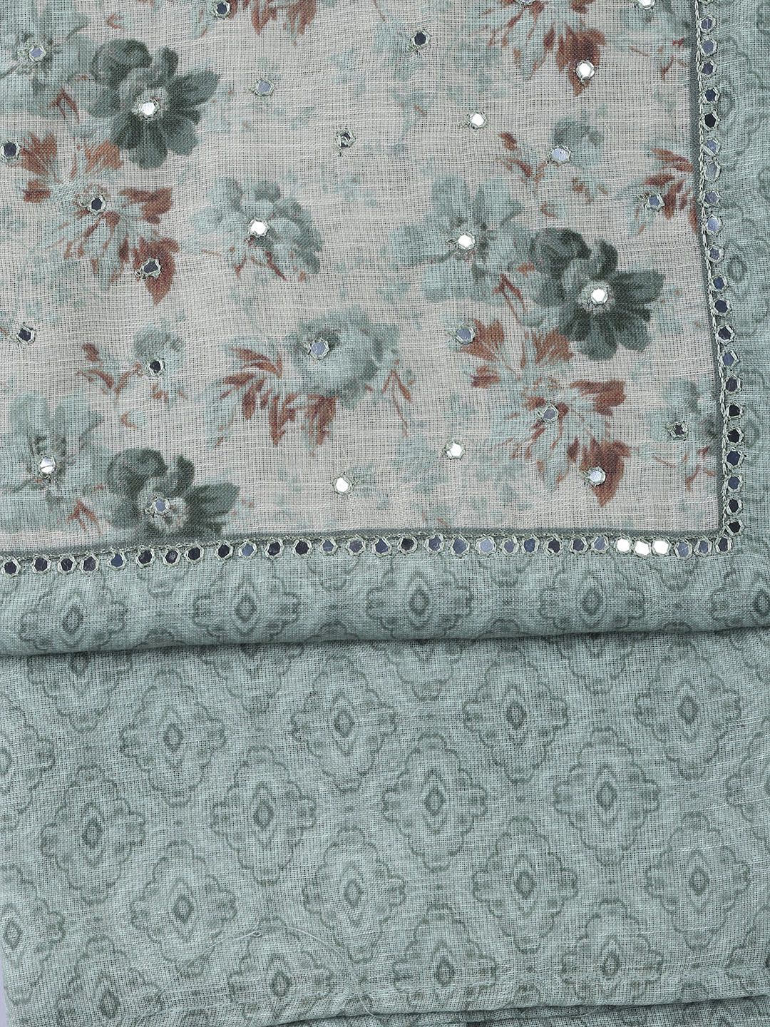 Neck Embroidered Linen Unstitched Suit Piece With Dupatta