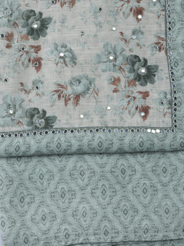 Neck Embroidered Linen Unstitched Suit Piece With Dupatta