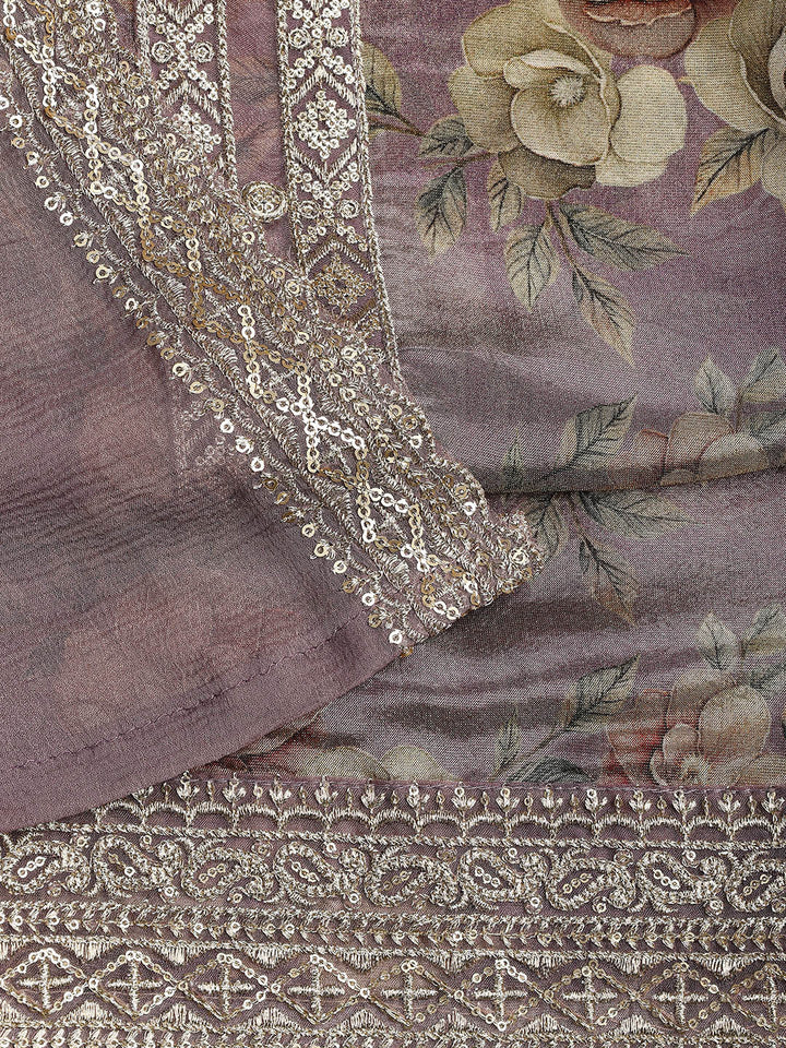Patch Neck Art Silk Unstitched Suit With Dupatta