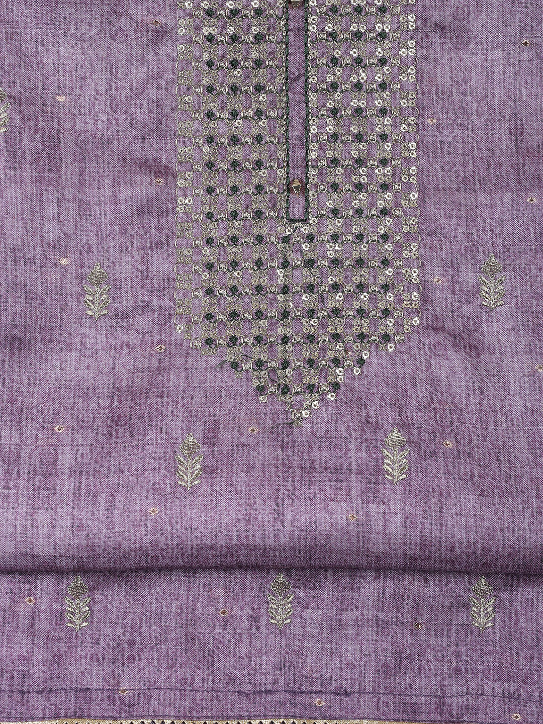 Neck Embroidered Tussar Unstitched Suit With Dupatta