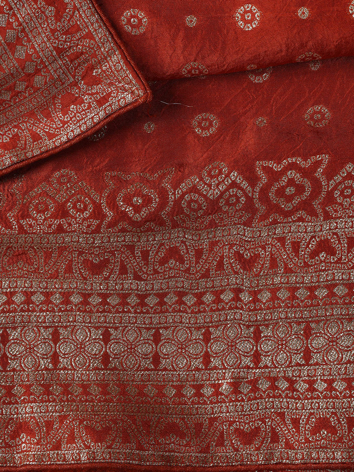 Embroidered Art Silk Unstitched Suit Piece With Dupatta