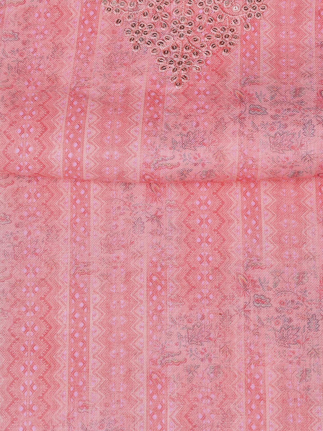 Neck Embroidery Linen Unstitched Suit With Dupatta