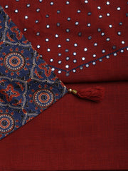 Neck Mirror Work Cotton Blend Unstitched Suit With Dupatta