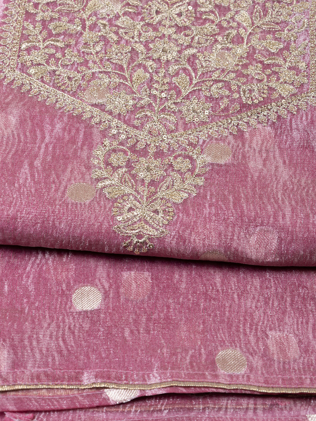 Neck Embroidered Tissue Unstitched Suit Piece With Dupatta