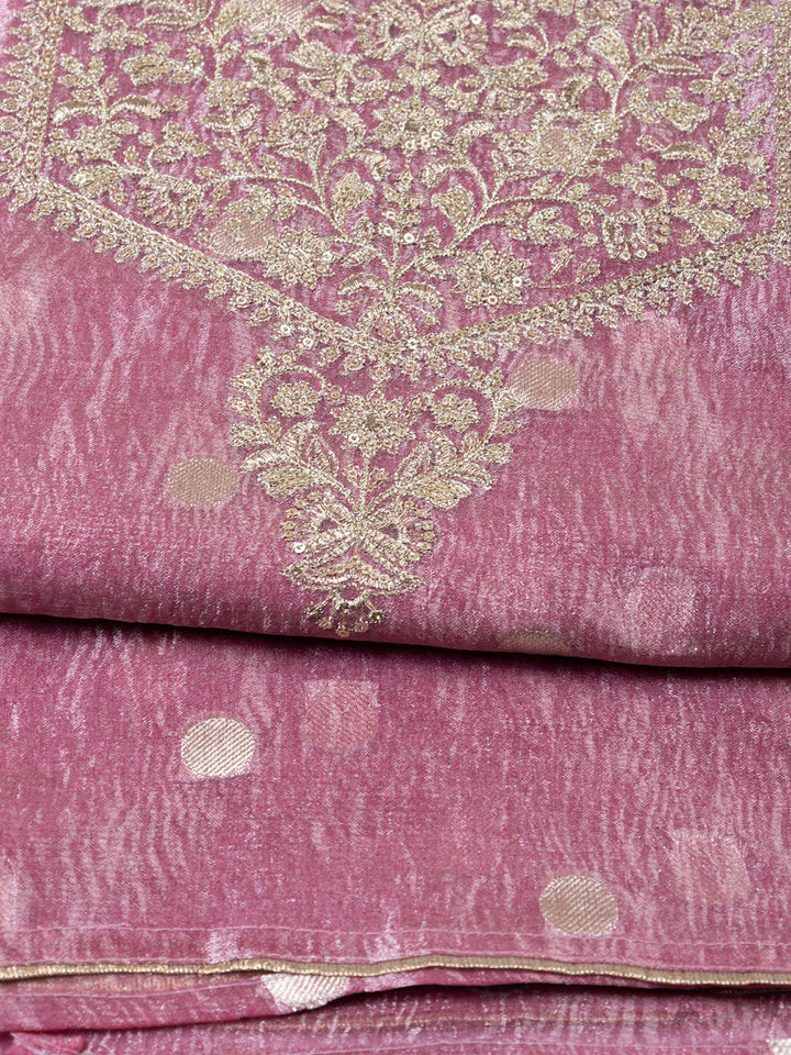 Neck Embroidered Tissue Unstitched Suit Piece With Dupatta