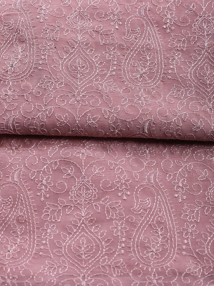 Embroidered Chanderi Unstitched Suit With Dupatta