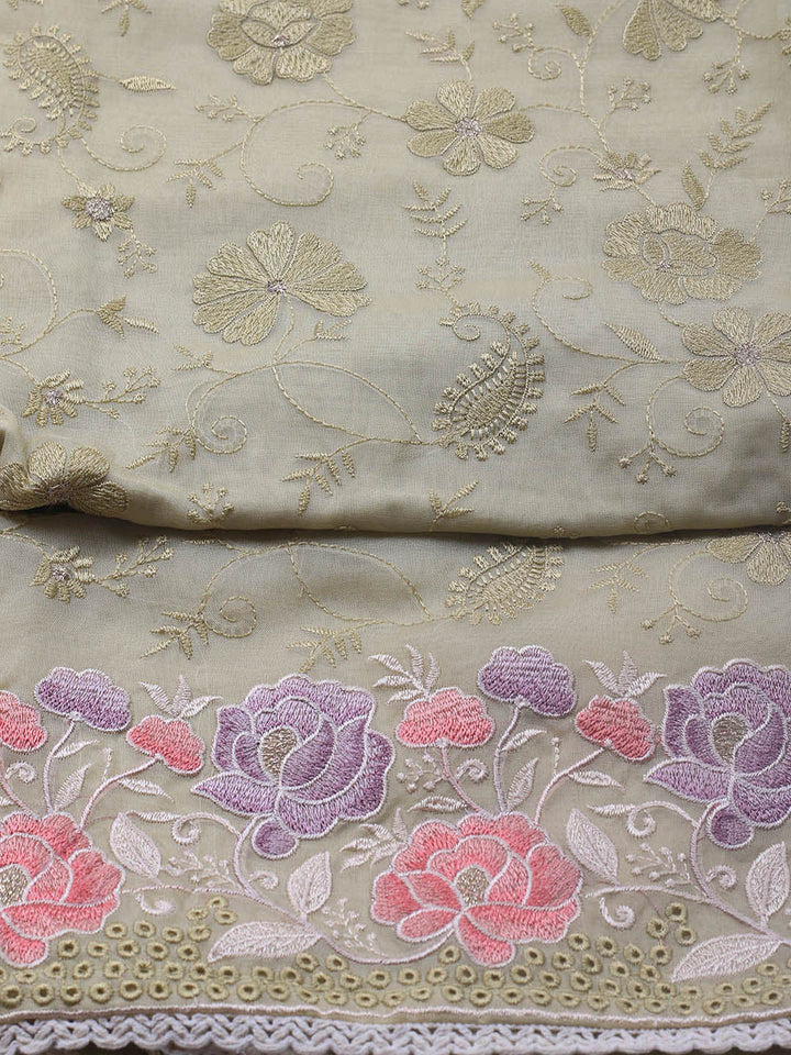 Neck Embroidery Organza Unstitched Suit Piece With Dupatta