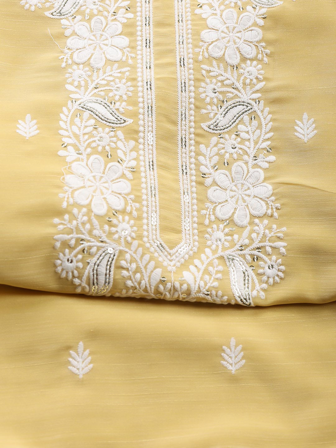 Neck Embroidered Chanderi Unstitched Suit With Dupatta