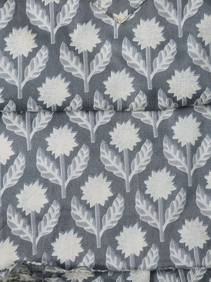 Printed Cotton Blend Unstitched Suit With Dupatta