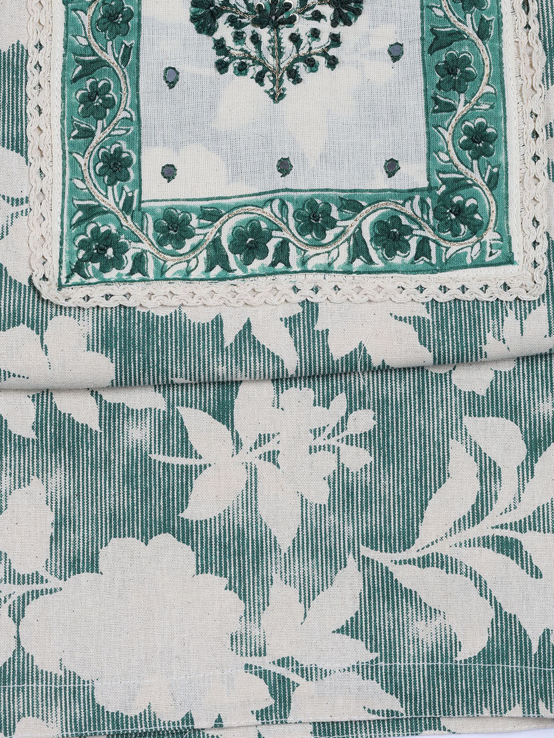 Neck Work Cotton Blend Unstitched Suit With Dupatta