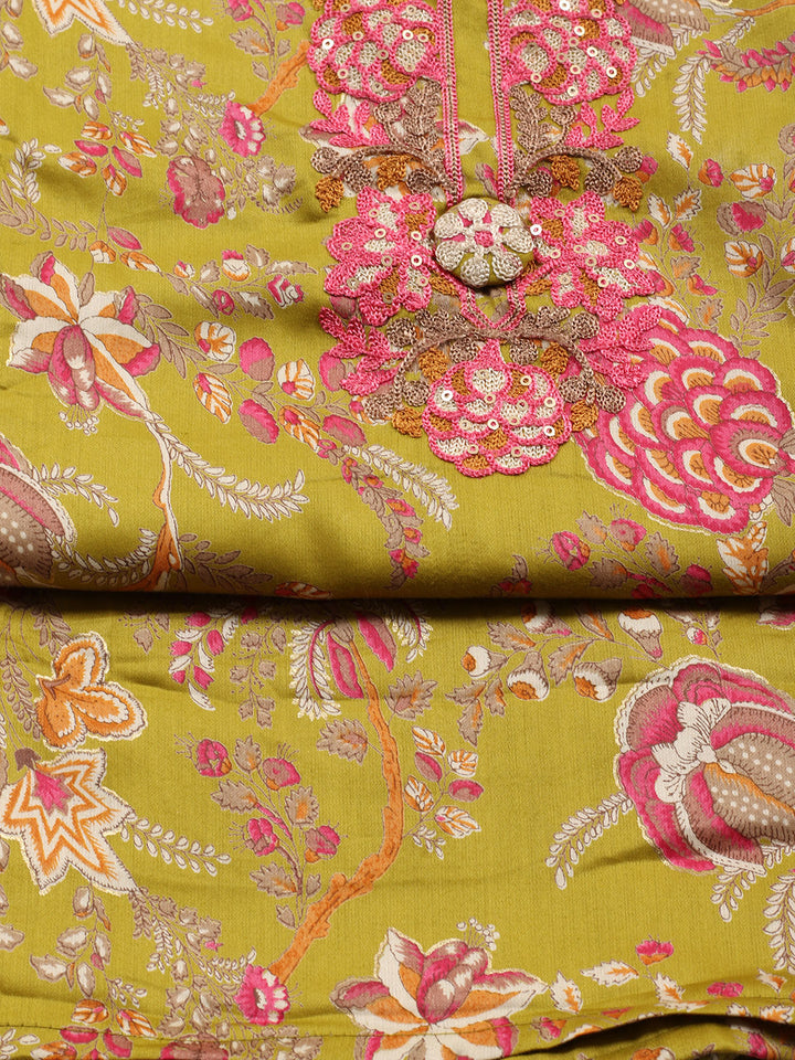 Neck Embroidered Cotton Blend Unstitched Suit With Dupatta
